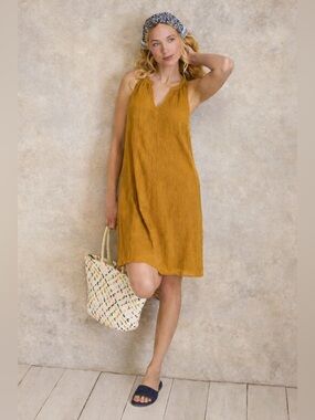 Garnet Hill playa organic cotton gauze cover up in mustard yellow - M nwt